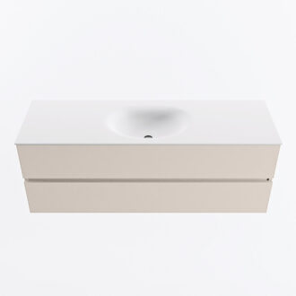 Mondiaz VICA 140cm badmeubel onderkast Linen 2 lades. Wastafel MOON midden zonder kraangat, kleur Talc.