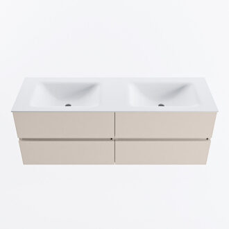 Mondiaz VICA 140cm badmeubel onderkast Linen 4 lades. Wastafel CLOUD dubbel 2 kraangaten, kleur Talc.
