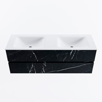 Mondiaz VICA 140cm badmeubel onderkast Marquina 2 lades. Wastafel CLOUD dubbel 2 kraangaten, kleur Talc.