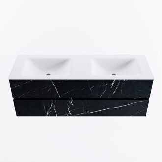 Mondiaz VICA 140cm badmeubel onderkast Marquina 2 lades. Wastafel CLOUD dubbel zonder kraangat, kleur Talc.