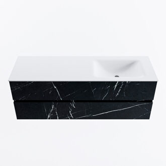 Mondiaz VICA 140cm badmeubel onderkast Marquina 2 lades. Wastafel CLOUD rechts zonder kraangat, kleur Talc.