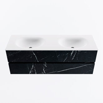 Mondiaz VICA 140cm badmeubel onderkast Marquina 2 lades. Wastafel MOON dubbel 2 kraangaten, kleur Talc.