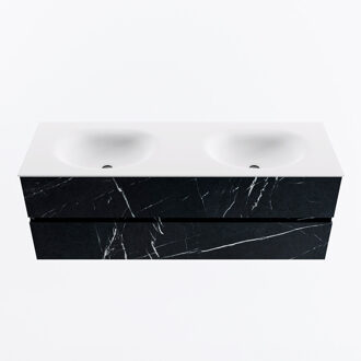 Mondiaz VICA 140cm badmeubel onderkast Marquina 2 lades. Wastafel MOON dubbel zonder kraangat, kleur Talc.