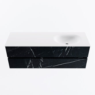 Mondiaz VICA 140cm badmeubel onderkast Marquina 2 lades. Wastafel MOON rechts 1 kraangat, kleur Talc.