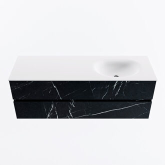 Mondiaz VICA 140cm badmeubel onderkast Marquina 2 lades. Wastafel MOON rechts zonder kraangat, kleur Talc.