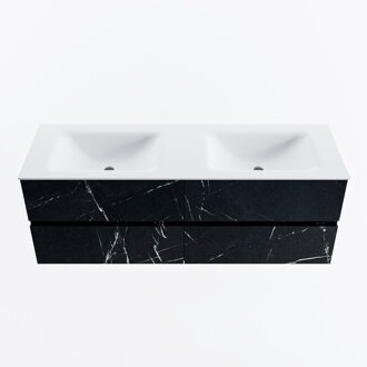 Mondiaz VICA 140cm badmeubel onderkast Marquina 4 lades. Wastafel CLOUD dubbel zonder kraangat, kleur Talc.