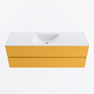 Mondiaz VICA 140cm badmeubel onderkast Ocher 2 lades. Wastafel CLOUD midden 1 kraangat, kleur Talc.