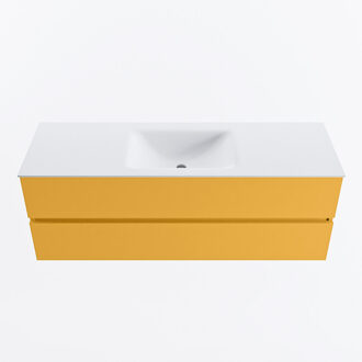 Mondiaz VICA 140cm badmeubel onderkast Ocher 2 lades. Wastafel CLOUD midden zonder kraangat, kleur Talc.