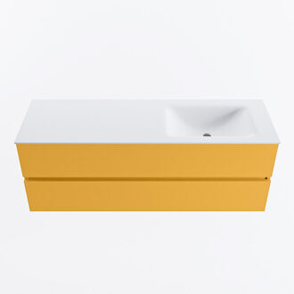 Mondiaz VICA 140cm badmeubel onderkast Ocher 2 lades. Wastafel CLOUD rechts zonder kraangat, kleur Talc.