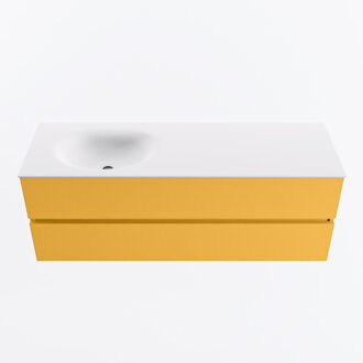 Mondiaz VICA 140cm badmeubel onderkast Ocher 2 lades. Wastafel MOON links 1 kraangat, kleur Talc.