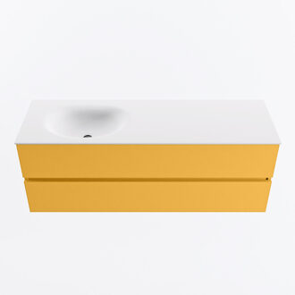 Mondiaz VICA 140cm badmeubel onderkast Ocher 2 lades. Wastafel MOON links zonder kraangat, kleur Talc.