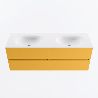 Mondiaz VICA 140cm badmeubel onderkast Ocher 4 lades. Wastafel MOON dubbel 2 kraangaten, kleur Talc.