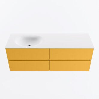 Mondiaz VICA 140cm badmeubel onderkast Ocher 4 lades. Wastafel MOON links 1 kraangat, kleur Talc.