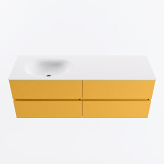 Mondiaz VICA 140cm badmeubel onderkast Ocher 4 lades. Wastafel MOON links zonder kraangat, kleur Talc.