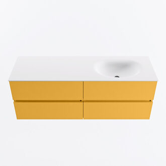 Mondiaz VICA 140cm badmeubel onderkast Ocher 4 lades. Wastafel MOON rechts 1 kraangat, kleur Talc.