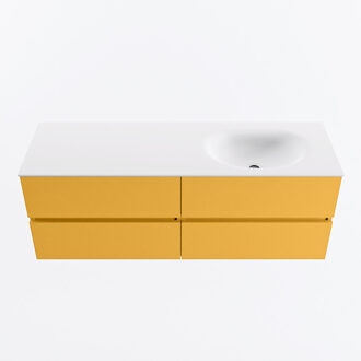 Mondiaz VICA 140cm badmeubel onderkast Ocher 4 lades. Wastafel MOON rechts zonder kraangat, kleur Talc.