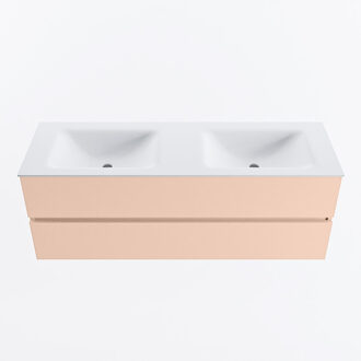 Mondiaz VICA 140cm badmeubel onderkast Rosee 2 lades. Wastafel CLOUD dubbel zonder kraangat, kleur Talc.