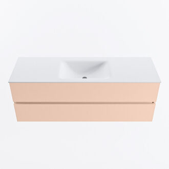 Mondiaz VICA 140cm badmeubel onderkast Rosee 2 lades. Wastafel CLOUD midden zonder kraangat, kleur Talc.