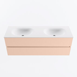 Mondiaz VICA 140cm badmeubel onderkast Rosee 2 lades. Wastafel MOON dubbel 2 kraangaten, kleur Talc.