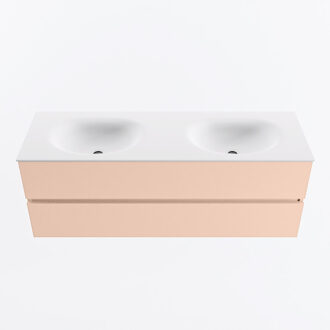 Mondiaz VICA 140cm badmeubel onderkast Rosee 2 lades. Wastafel MOON dubbel zonder kraangat, kleur Talc.