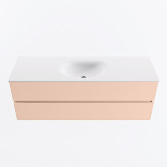 Mondiaz VICA 140cm badmeubel onderkast Rosee 2 lades. Wastafel MOON midden zonder kraangat, kleur Talc.
