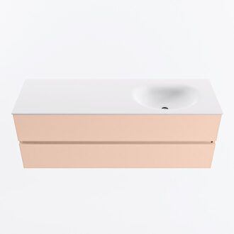 Mondiaz VICA 140cm badmeubel onderkast Rosee 2 lades. Wastafel MOON rechts zonder kraangat, kleur Talc.