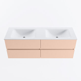 Mondiaz VICA 140cm badmeubel onderkast Rosee 4 lades. Wastafel CLOUD dubbel 2 kraangaten, kleur Talc.