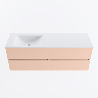 Mondiaz VICA 140cm badmeubel onderkast Rosee 4 lades. Wastafel CLOUD links zonder kraangat, kleur Talc.