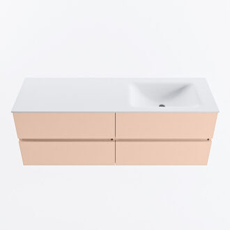 Mondiaz VICA 140cm badmeubel onderkast Rosee 4 lades. Wastafel CLOUD rechts zonder kraangat, kleur Talc.
