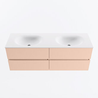 Mondiaz VICA 140cm badmeubel onderkast Rosee 4 lades. Wastafel MOON dubbel 2 kraangaten, kleur Talc.