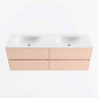 Mondiaz VICA 140cm badmeubel onderkast Rosee 4 lades. Wastafel MOON dubbel zonder kraangat, kleur Talc.