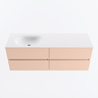 Mondiaz VICA 140cm badmeubel onderkast Rosee 4 lades. Wastafel MOON links 1 kraangat, kleur Talc.