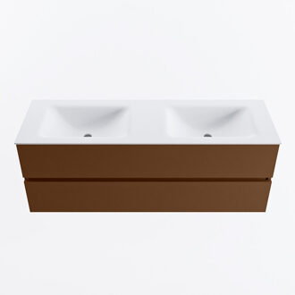 Mondiaz VICA 140cm badmeubel onderkast Rust 2 lades. Wastafel CLOUD dubbel 2 kraangaten, kleur Talc.