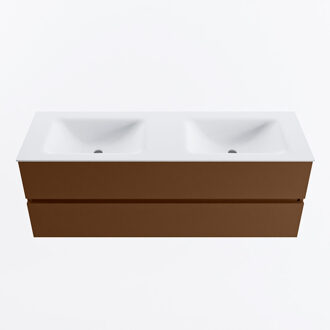 Mondiaz VICA 140cm badmeubel onderkast Rust 2 lades. Wastafel CLOUD dubbel zonder kraangat, kleur Talc.