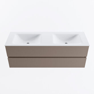 Mondiaz VICA 140cm badmeubel onderkast Smoke 2 lades. Wastafel CLOUD dubbel zonder kraangat, kleur Talc.