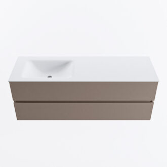 Mondiaz VICA 140cm badmeubel onderkast Smoke 2 lades. Wastafel CLOUD links zonder kraangat, kleur Talc.