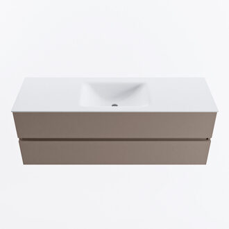 Mondiaz VICA 140cm badmeubel onderkast Smoke 2 lades. Wastafel CLOUD midden zonder kraangat, kleur Talc.