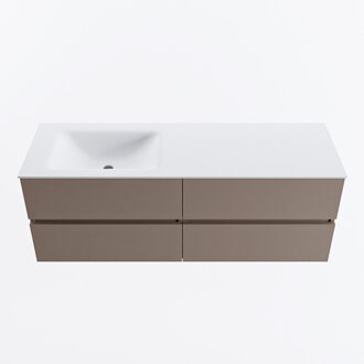 Mondiaz VICA 140cm badmeubel onderkast Smoke 4 lades. Wastafel CLOUD links zonder kraangat, kleur Talc.