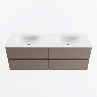 Mondiaz VICA 140cm badmeubel onderkast Smoke 4 lades. Wastafel MOON dubbel zonder kraangat, kleur Talc.