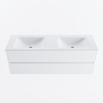 Mondiaz VICA 140cm badmeubel onderkast Talc 2 lades. Wastafel CLOUD dubbel 2 kraangaten, kleur Talc.