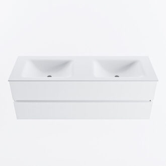 Mondiaz VICA 140cm badmeubel onderkast Talc 2 lades. Wastafel CLOUD dubbel zonder kraangat, kleur Talc.