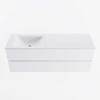 Mondiaz VICA 140cm badmeubel onderkast Talc 2 lades. Wastafel CLOUD links zonder kraangat, kleur Talc.