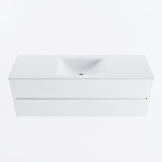 Mondiaz VICA 140cm badmeubel onderkast Talc 2 lades. Wastafel CLOUD midden 1 kraangat, kleur Talc.