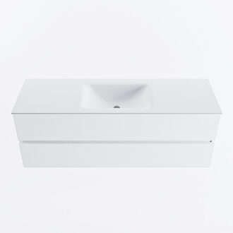 Mondiaz VICA 140cm badmeubel onderkast Talc 2 lades. Wastafel CLOUD midden zonder kraangat, kleur Talc.