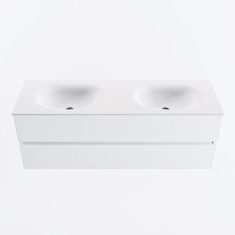 Mondiaz VICA 140cm badmeubel onderkast Talc 2 lades. Wastafel MOON dubbel zonder kraangat, kleur Talc.