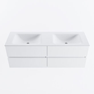 Mondiaz VICA 140cm badmeubel onderkast Talc 4 lades. Wastafel CLOUD dubbel 2 kraangaten, kleur Talc.