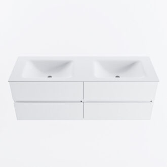 Mondiaz VICA 140cm badmeubel onderkast Talc 4 lades. Wastafel CLOUD dubbel zonder kraangat, kleur Talc.