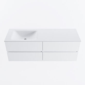 Mondiaz VICA 140cm badmeubel onderkast Talc 4 lades. Wastafel CLOUD links 1 kraangat, kleur Talc.