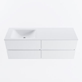 Mondiaz VICA 140cm badmeubel onderkast Talc 4 lades. Wastafel CLOUD links zonder kraangat, kleur Talc.