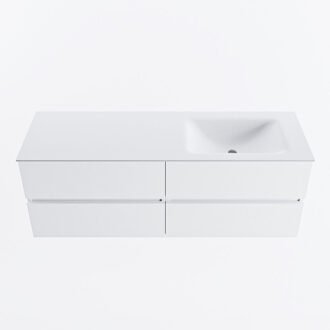 Mondiaz VICA 140cm badmeubel onderkast Talc 4 lades. Wastafel CLOUD rechts zonder kraangat, kleur Talc.